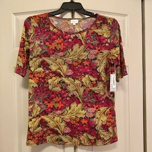 LuLaRoe Floral Striped Fitted GiGi Top